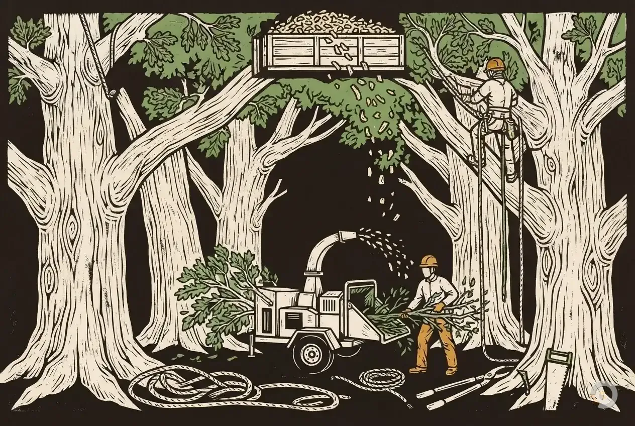 Woodcut illustration: dutch elm disease, step two