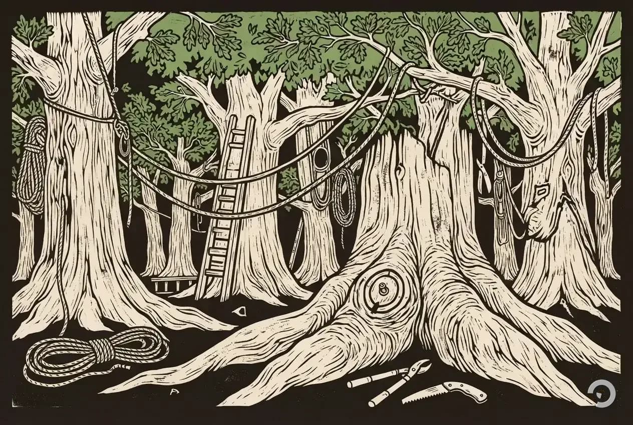 Woodcut illustration: emerald ash borer treatment, step two