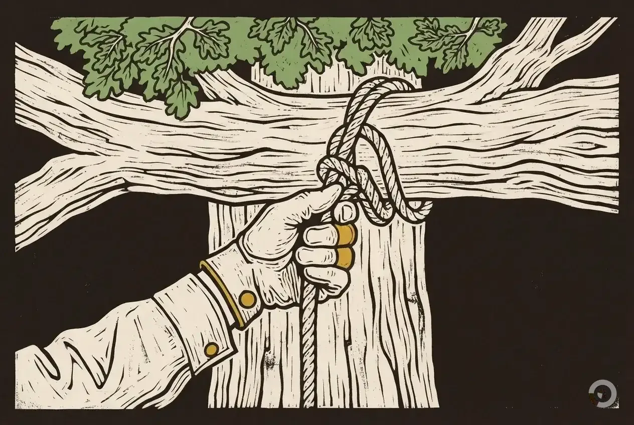 Woodcut illustration: how to become an arborist, step one