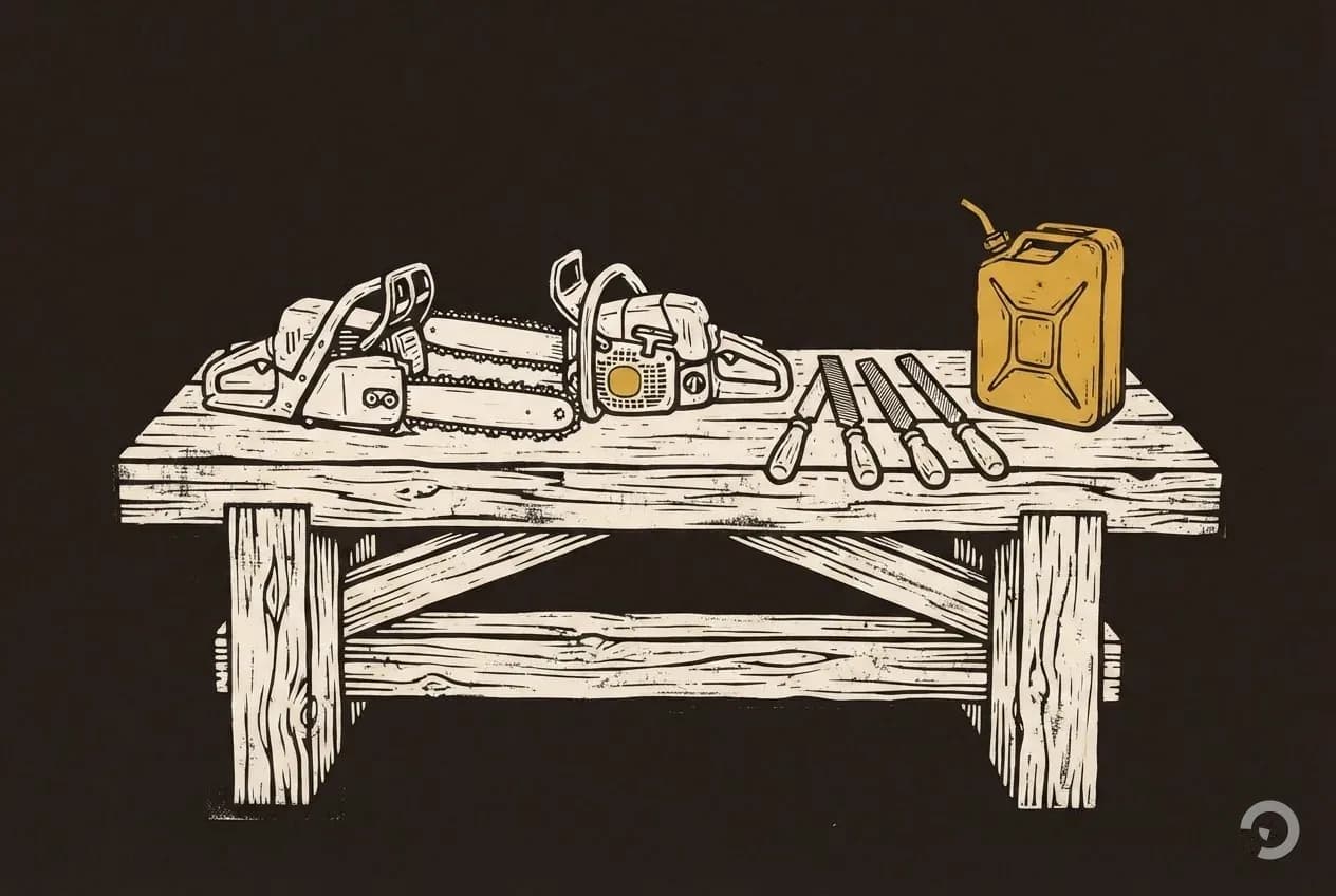 Woodcut illustration: how to start a tree service business, step one