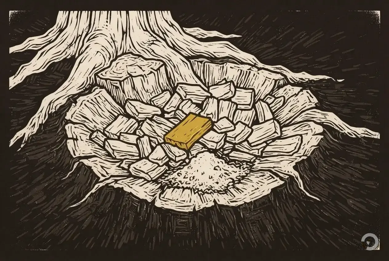 Woodcut illustration: stump removal cost, step one