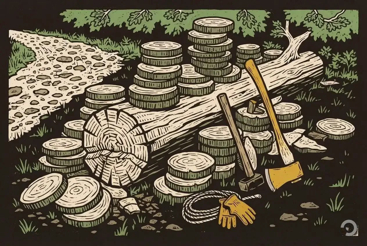 Woodcut illustration: tree removal cost, step two