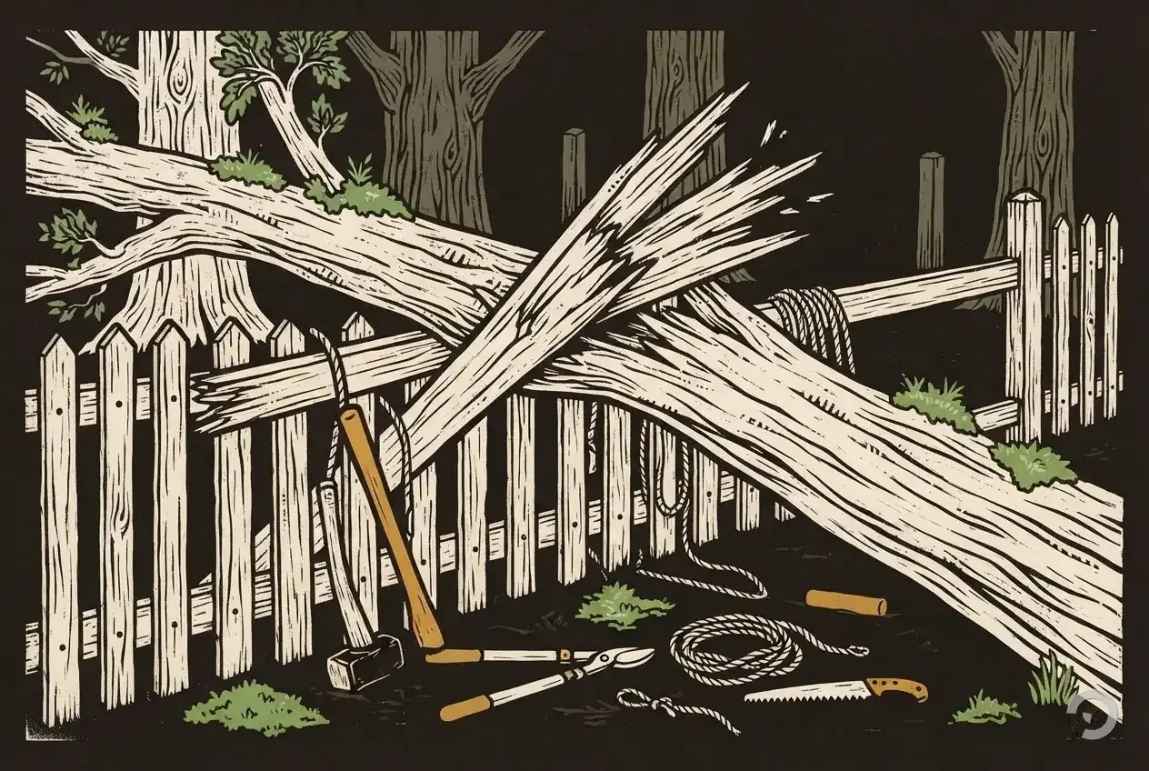 Woodcut illustration: tree service insurance cost, step one