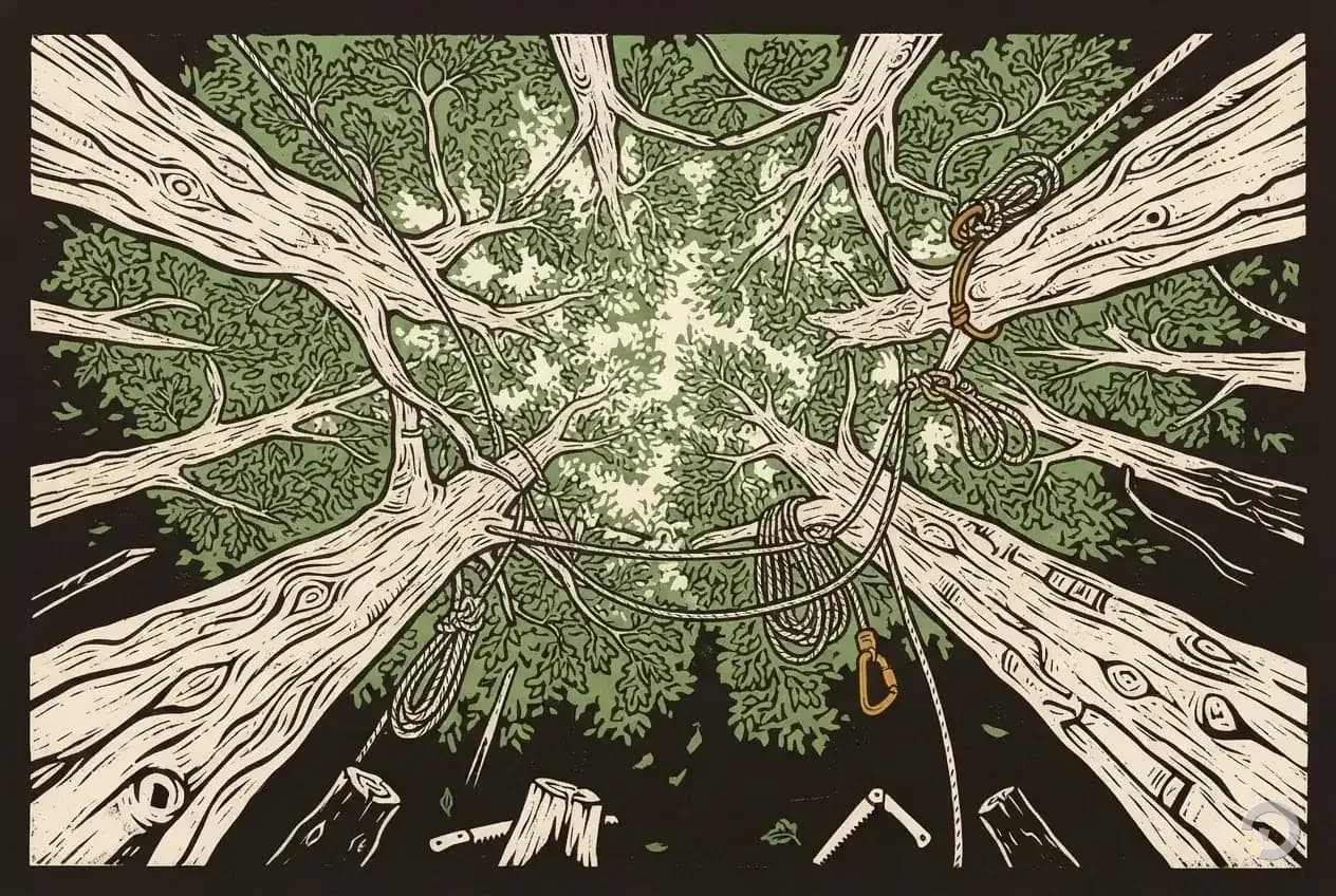 Woodcut illustration: tree trimming cost, step two