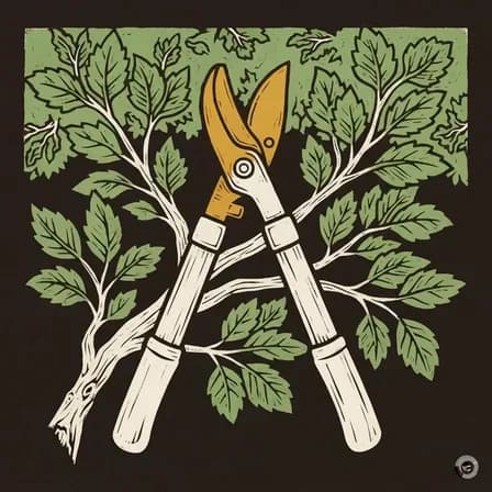 Woodcut card image for the pruning and care section