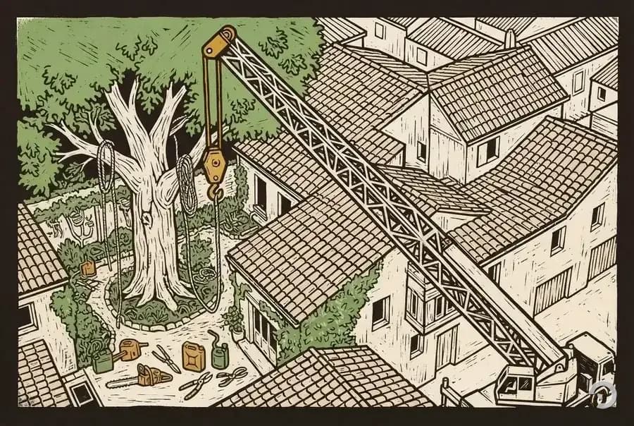 Woodcut illustration for the crane removal cost calculator