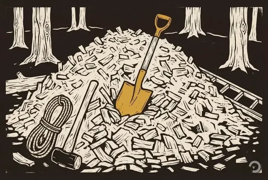 Woodcut illustration for the mulch and wood chip calculator