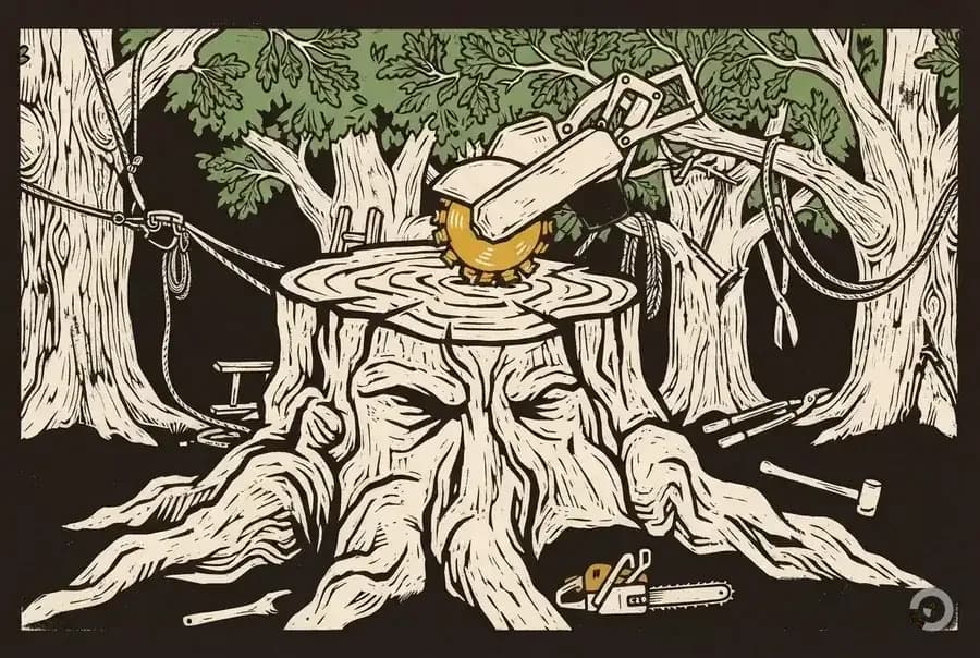 Woodcut illustration for the stump grinding cost calculator