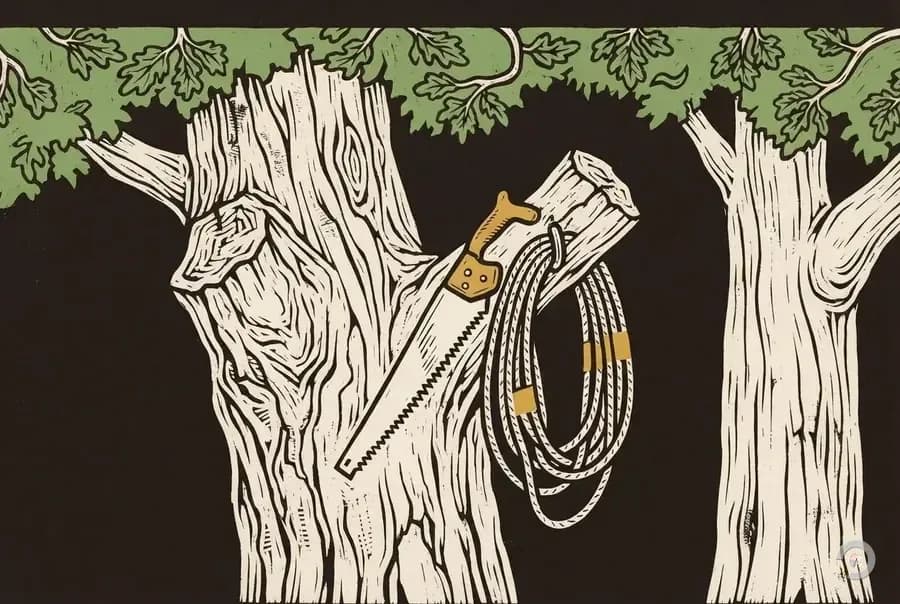 Woodcut illustration for the tree trimming cost calculator